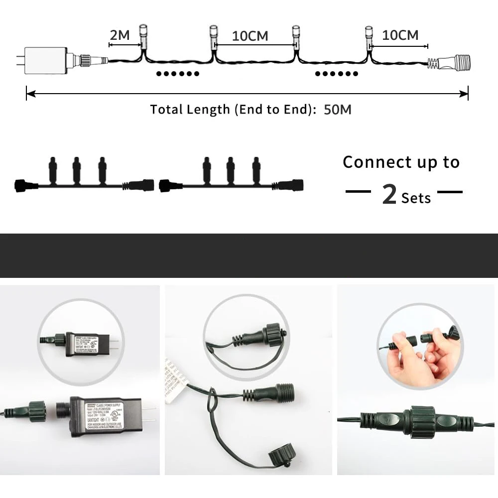 50M 고드름 LED 요정 문자열 조명 IP65 방수 야외 연결 가능한 크리스마스 장식 홈 파티 웨딩 장식