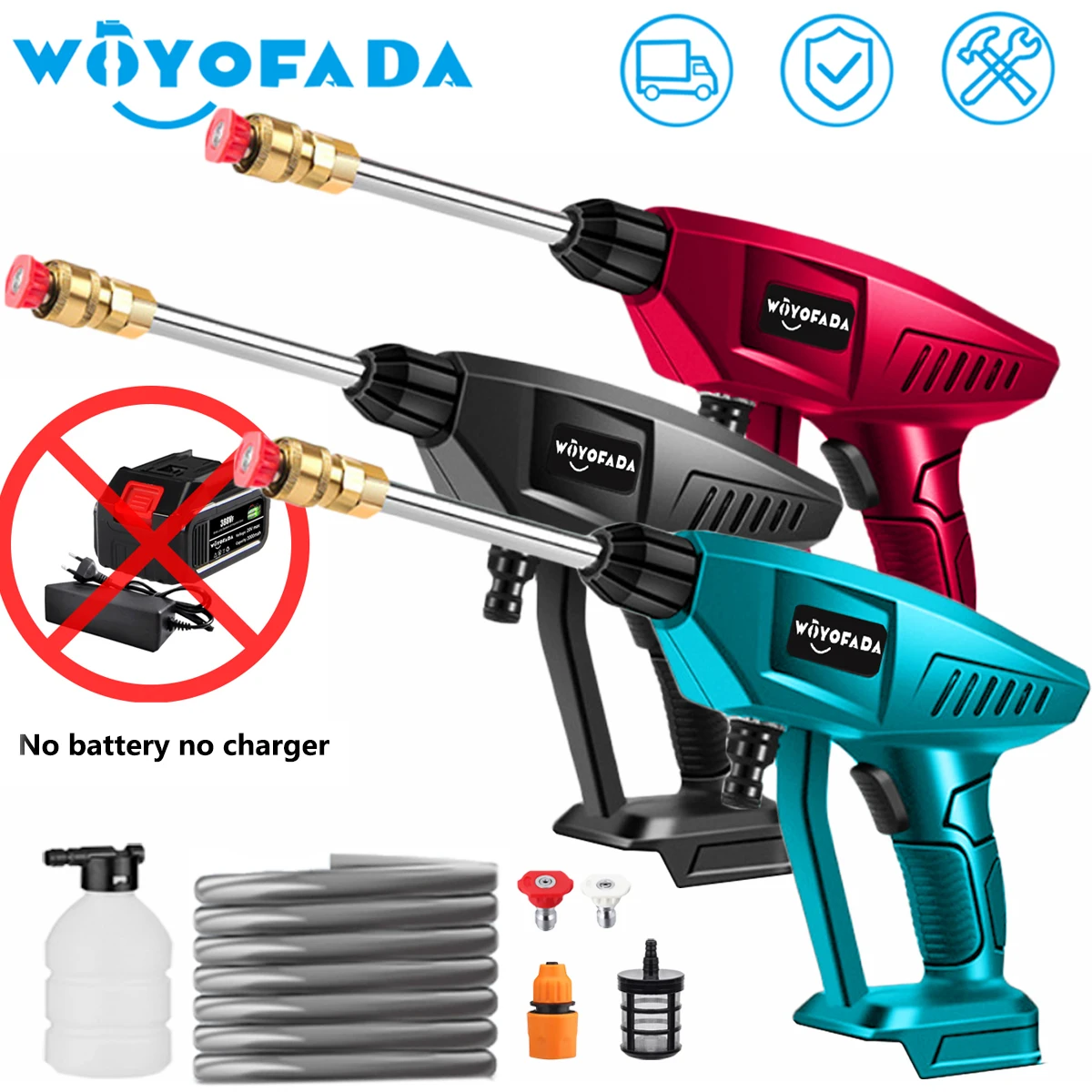 WOYOFADA Wireless Electric Pressure Washer Power Washing Auto Spray Gun Garden Tool (no battery) For Makita 18V Lithium Battery 3 7v lithium polymer 4060110 for launch x431 pro auto diagnostic 3500mah flat panel battery 3858110 4061120 4566111 4660110