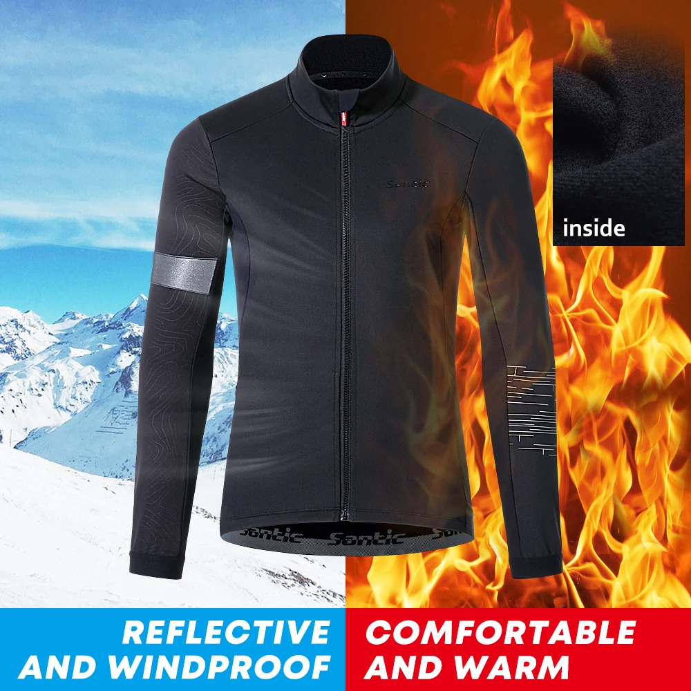 Santic Winter Bike Jacket Cycling Clothing Men Windproof Thermal Bicycle Windbreaker Coat Wind Shield Jakcets Outdoor Slim-fit