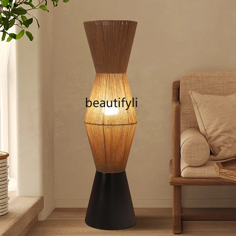 

Japanese-Style Log Floor Lamp Hotel Homestay Living Room Sample Room Hand-Woven Hemp Decoration Lamps