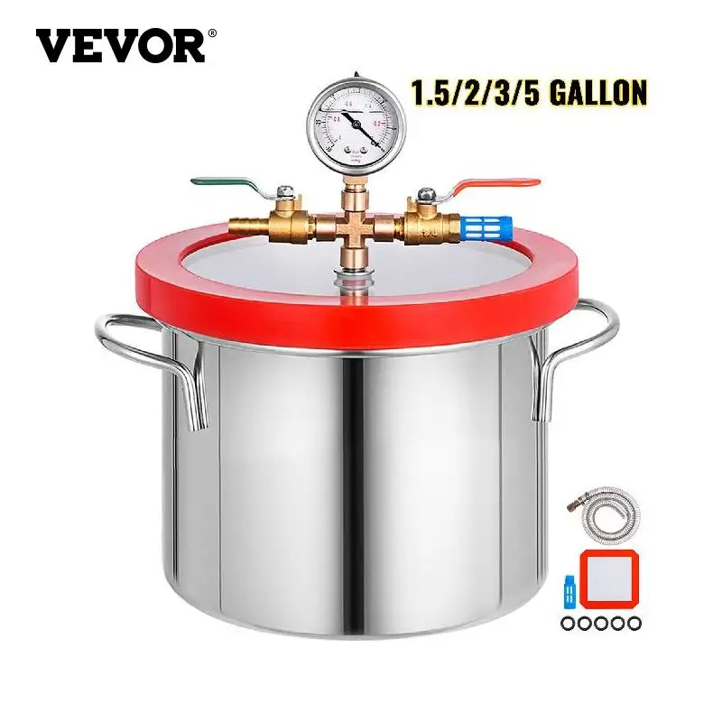 Vevor Vacuum Chamber 1.5 /2 /3 /5 Gallon Stainless Steel Vacuum Degassing Chamber Glass Lid Heat