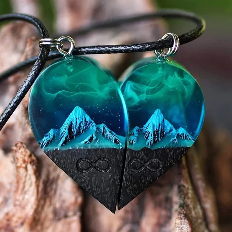 (🎄Early Christmas Sale🎄 – 40% Off)wood Resin Paired Heart Pendants Mountains