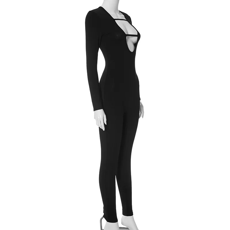 BKLD Clothes For Women 2023 Autumn Winter New Long Sleeve Bandage Hollow Out Sexy Y2k Streetwear Black Jumpsuit One Pieces