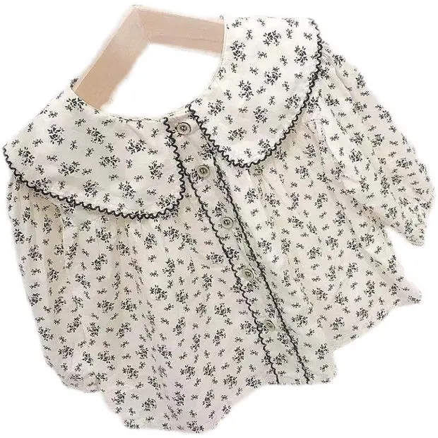 Baby Girls Shirts Floral Long Sleeve Peter Pan Collar Cute Autumn New Korean Style Kids Blouses Clothes