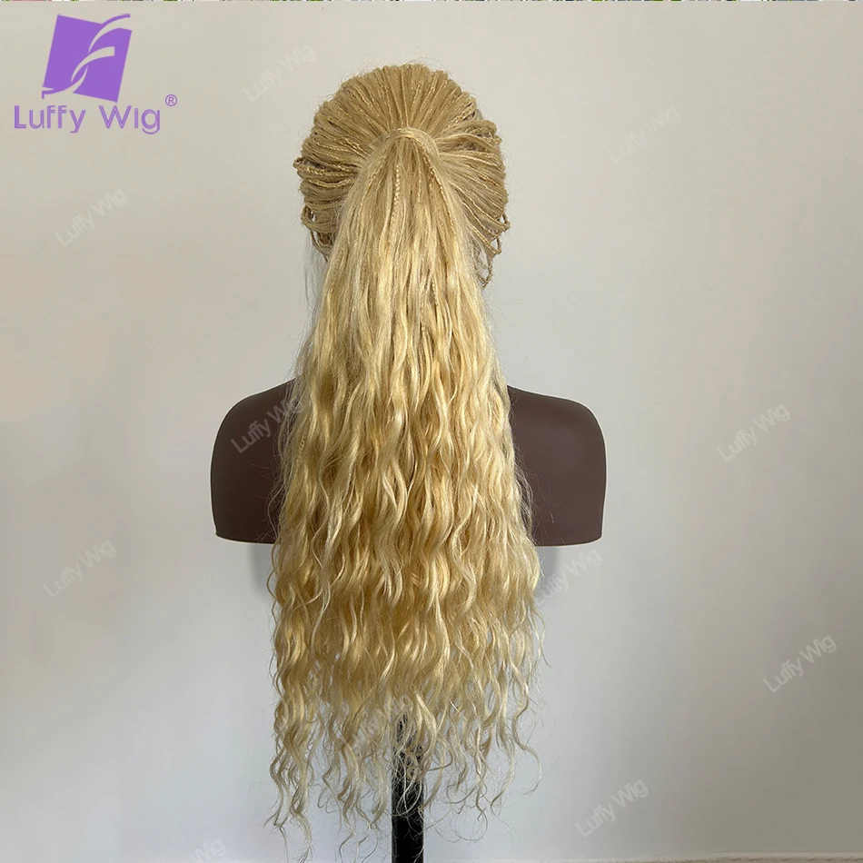 #613 Blonde Color Braided Human Hair Full Lace Wigs Curly Goddess Knotless Pre Pluched Boho Box Braids With Baby Hair 300Density