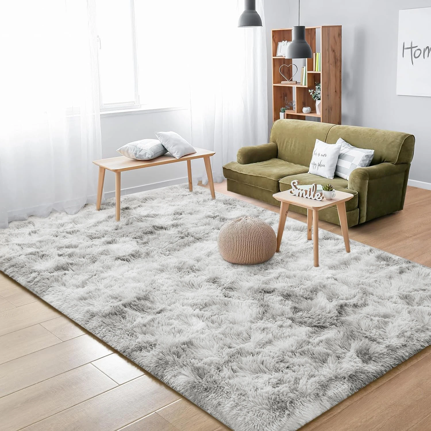 Tie Dyed Dark Gray Carpet Shaggy Rug view 9