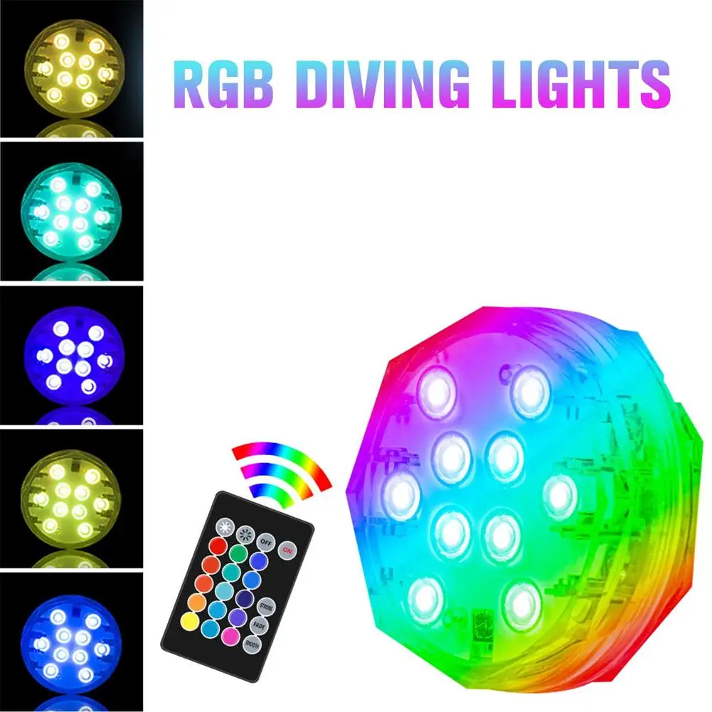 DC 3.7V RGB Submersible LED Light Night Lamp For Fish Tank Pond Swimming Pool Lighting Fixture With Remote Control Q7L2