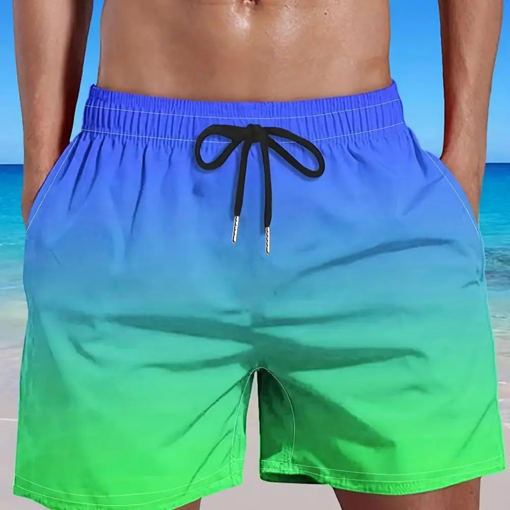 

Comfortable Running Shorts Men's Quick-dry Beach Shorts with Elastic Drawstring Waist Gradient Color Wide Leg Shorts for Fitness