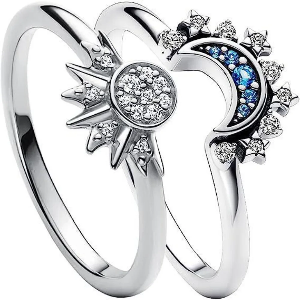 thumbnail image 1 of Juego de anillos de compromiso de sol y luna de circonita cúbica, 1 of 4