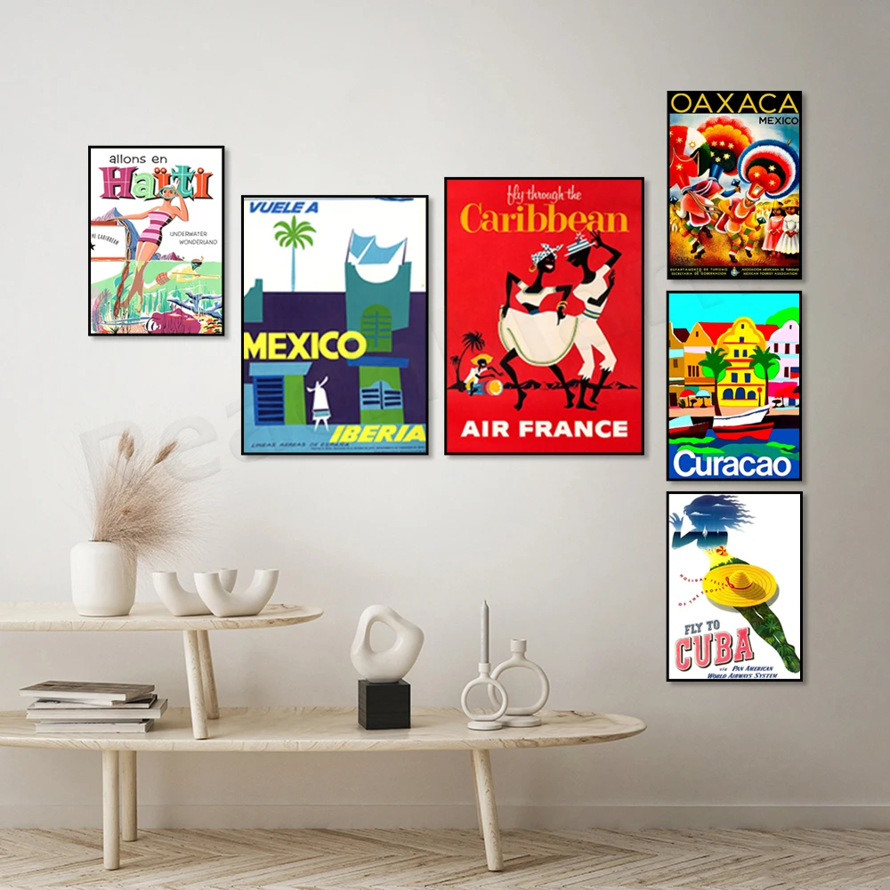 Messico, Messico, Mare Caraibico, Volo In Guatemala America Centrale, Havana Panamerica Cuba, Chicago, Usa Poster Da Viaggio Vintage