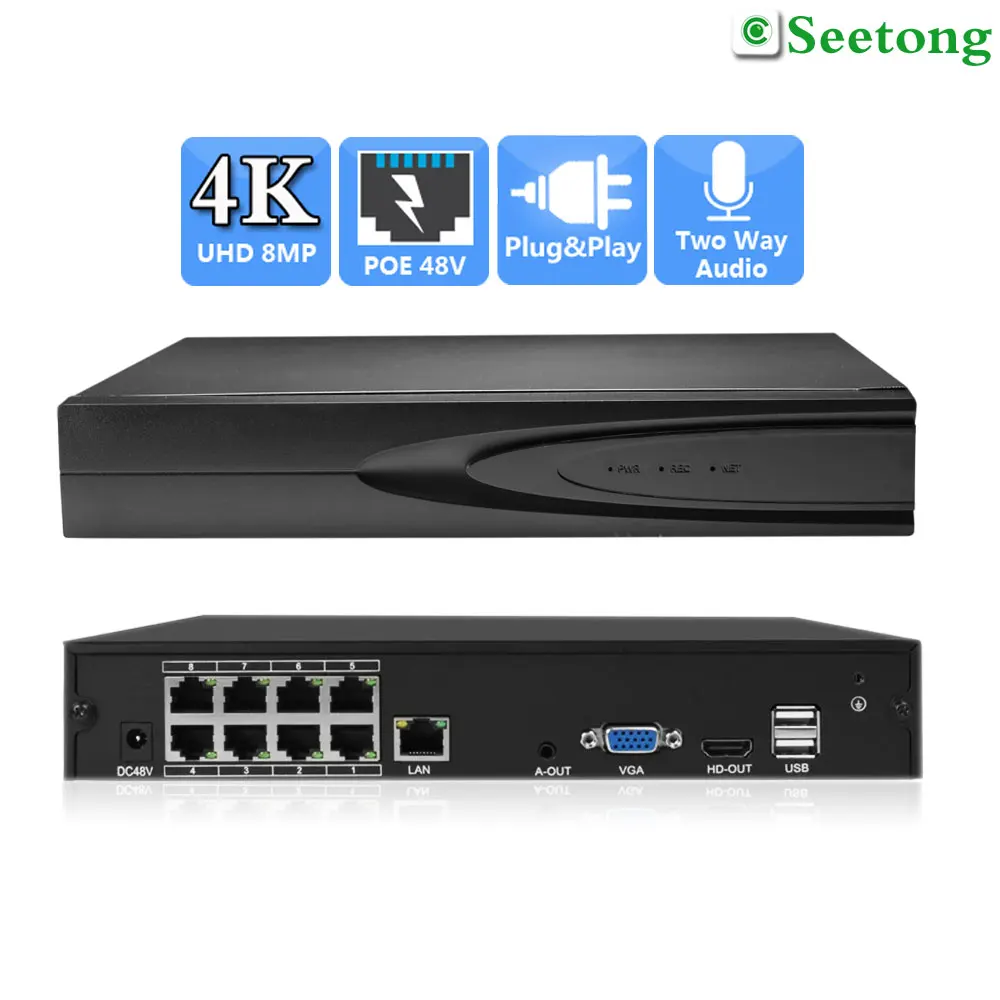 

UHD 4K 8MP H.265 8CH POE NVR AI Smart Recording Surveillance Network Video Recorder 5MP 1080P Up To 14TB HDD For POE IP Camera