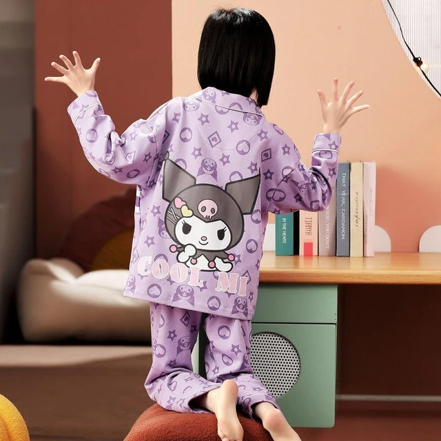 Sanrio Kuromi pijama feminino, Seção fina, Desenhos animados fofos, Solto,  Casual, Rolo de canela, Casa, Estudantes, Novo, Verão - AliExpress