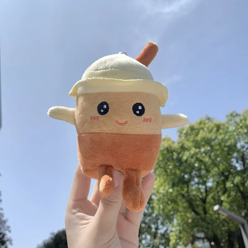 Boba-버블 티 플러시 장난감, 귀여운 플러시 컵 모양의 실제 음식 부드러운 봉제 키 체인 아이 생일 선물