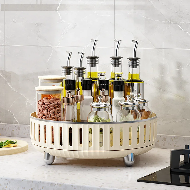 Multi-functional Kitchen Storage Rack Light Luxury Household Skin Care Products Cosmetics Rotating Storage Tray Kitchen Supplies