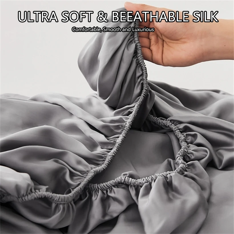 Smooth Mulberry Silk Fitted Sheet High End 100% Silk Mattress Cover with Elastic Bands for Single Double Queen King Bed 160/200 5