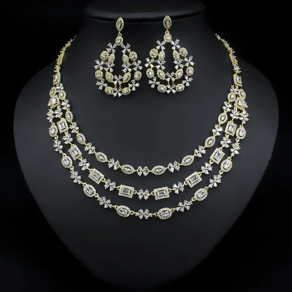 

Indian Luxury Zircon Multilayer Jewelry Set For Women Dubai Aristocratic Wedding Banquet Dress Accessory ensemble femme 2 pièces