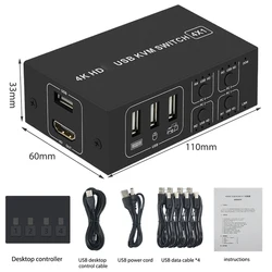 4-Port HDMI KVM Switch with Desktop Controller for Seamless Peripheral Sharing (USB)