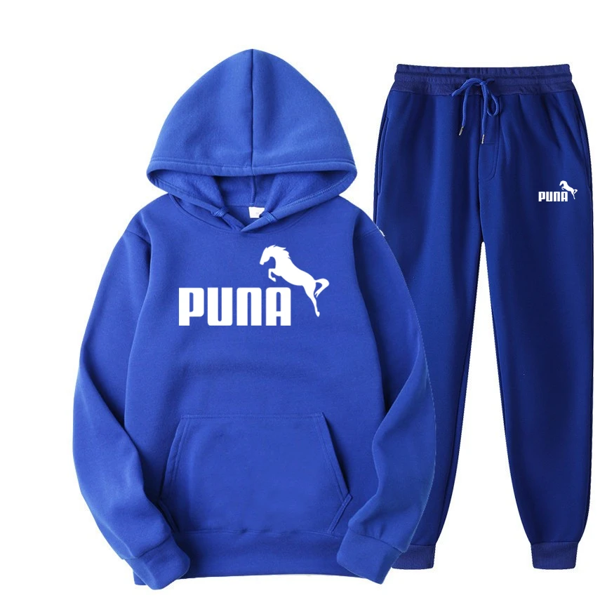 Spring Fleece Hoodies Two Piece Sets Puna Horse Tracksuit Men and Women Oversized Pullovers Sweatshirts + Long Pants Sports Suit