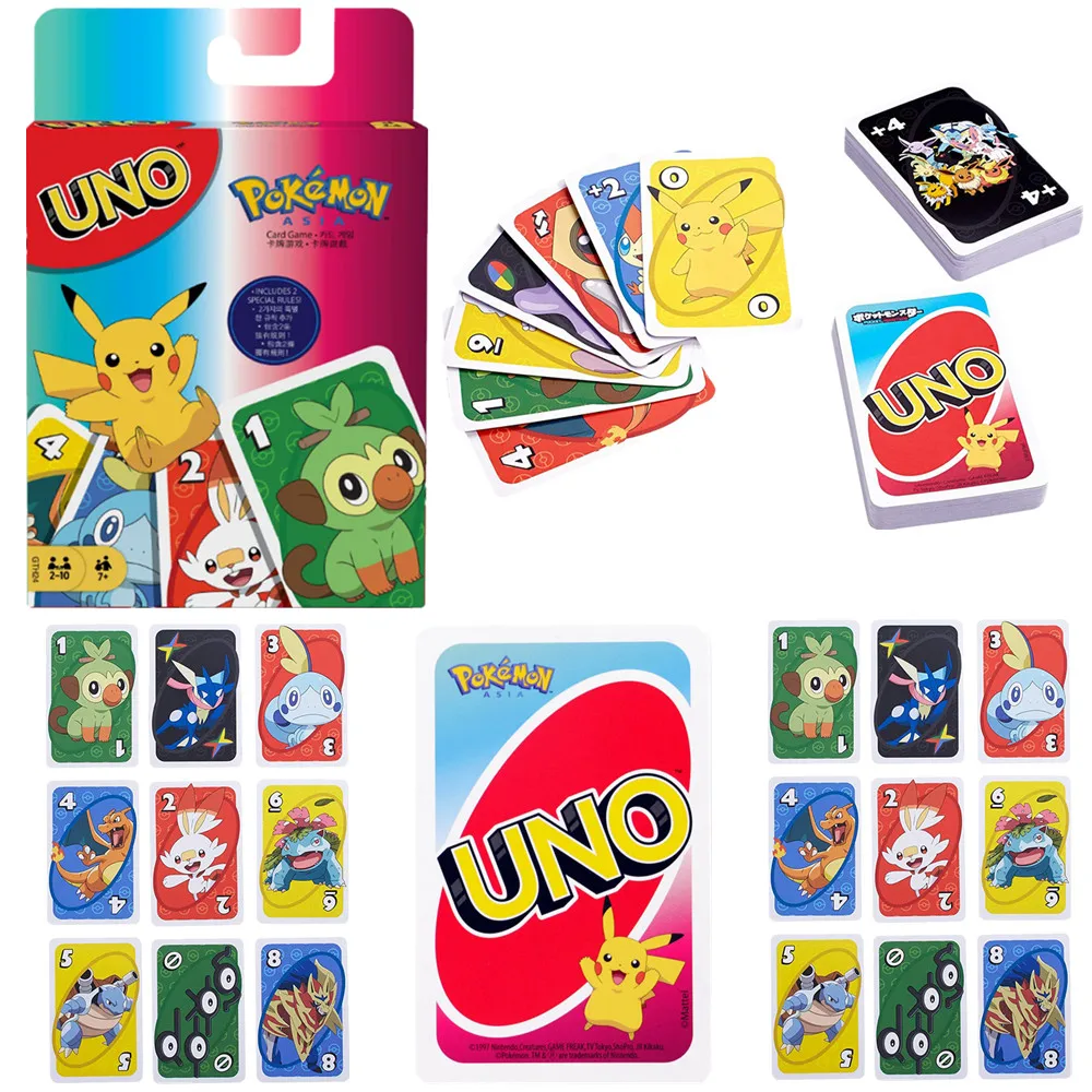 Mattel UNO Аниме Pokemon карты Games семейное развлечение Веселая Игра В Покер вечерние