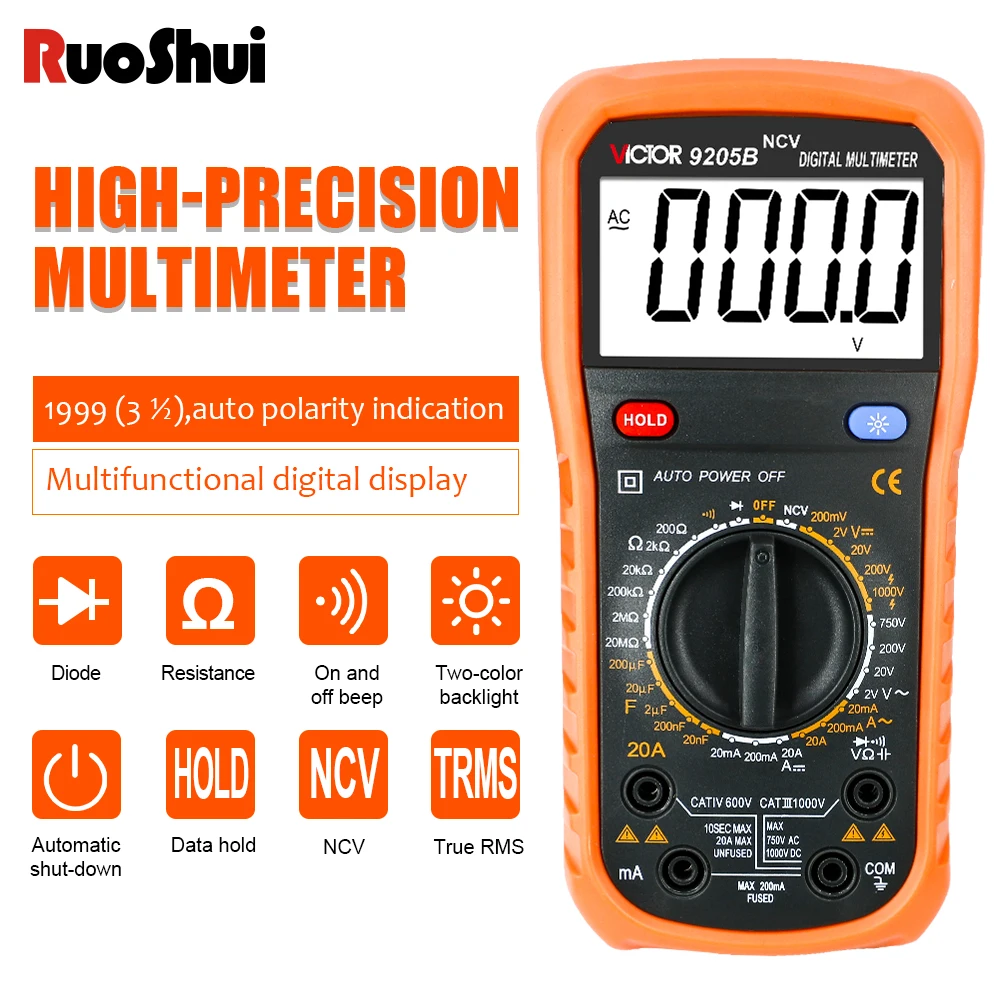 Victor 9205B Digital Multimeter NCV New Professional True RMS AC/DC Current Tester HFE Ohm Capacitor Voltage Meter Detector Tool