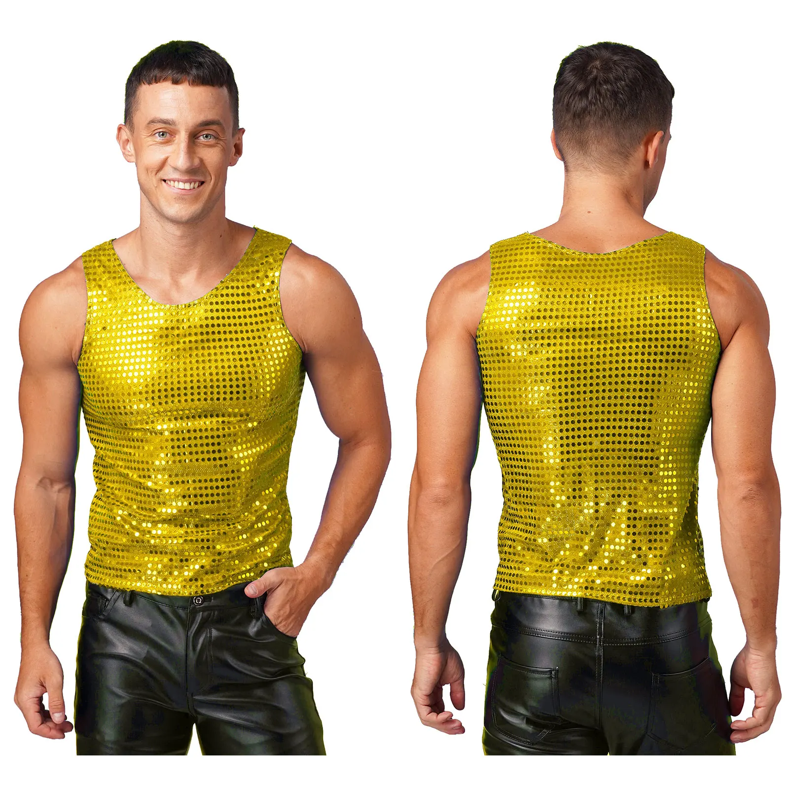 Camiseta de baile moderno de Jazz con lentejuelas brillantes para hombre, Tops con cuello redondo, camisetas de manga corta para actuaciones, disfraces para festivales y discotecas