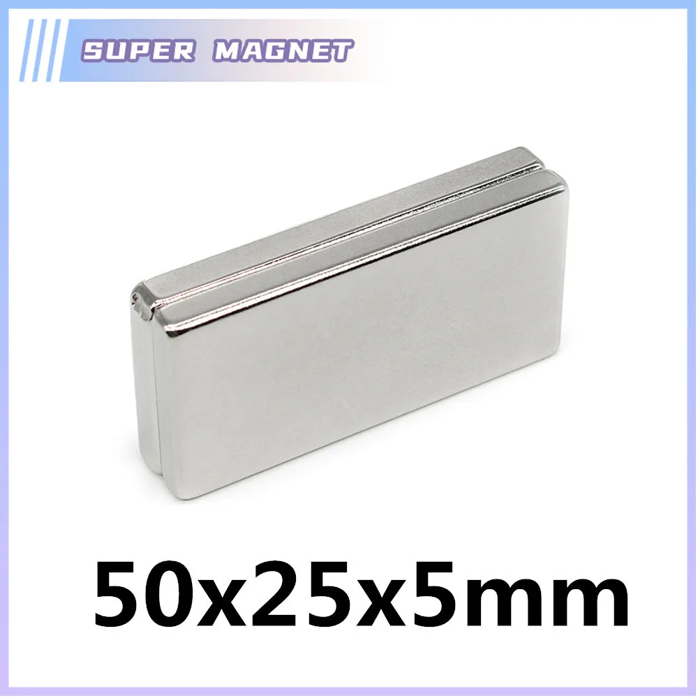 1/2/3/5/10 Pz 50X25X5Mm Grande Blocco Magnete Di Terre Rare N35 Rettangolare Forte Magnete Al Neodimio 50X25X5 Magnete Permanente 50*25*5