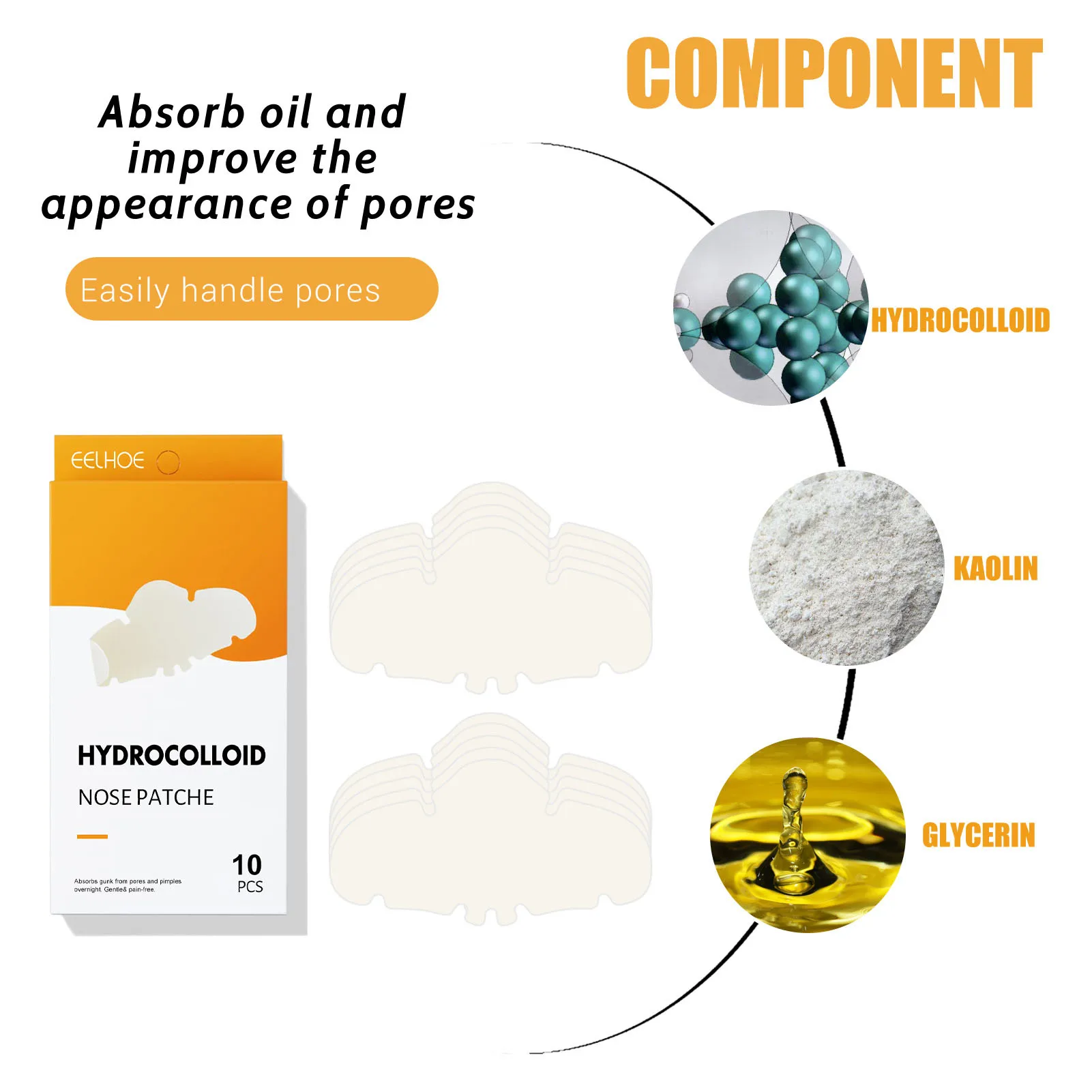 10Pcs Hydrocolloid Nose Patches Hydrocolloid Patches Blackhead Removal Deep Cleansing Pore Strips For Face Nose and Pores