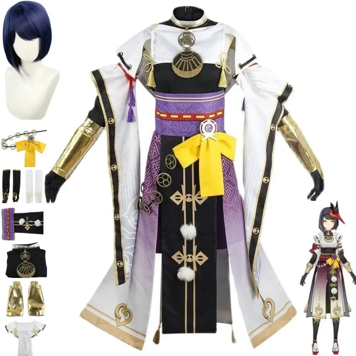

Anime Game Genshin Impact Kujo Sara Cosplay Costume Inazuma Tri-Commission Wig Embroidery Uniform Man Woman Sexy Halloween Suit