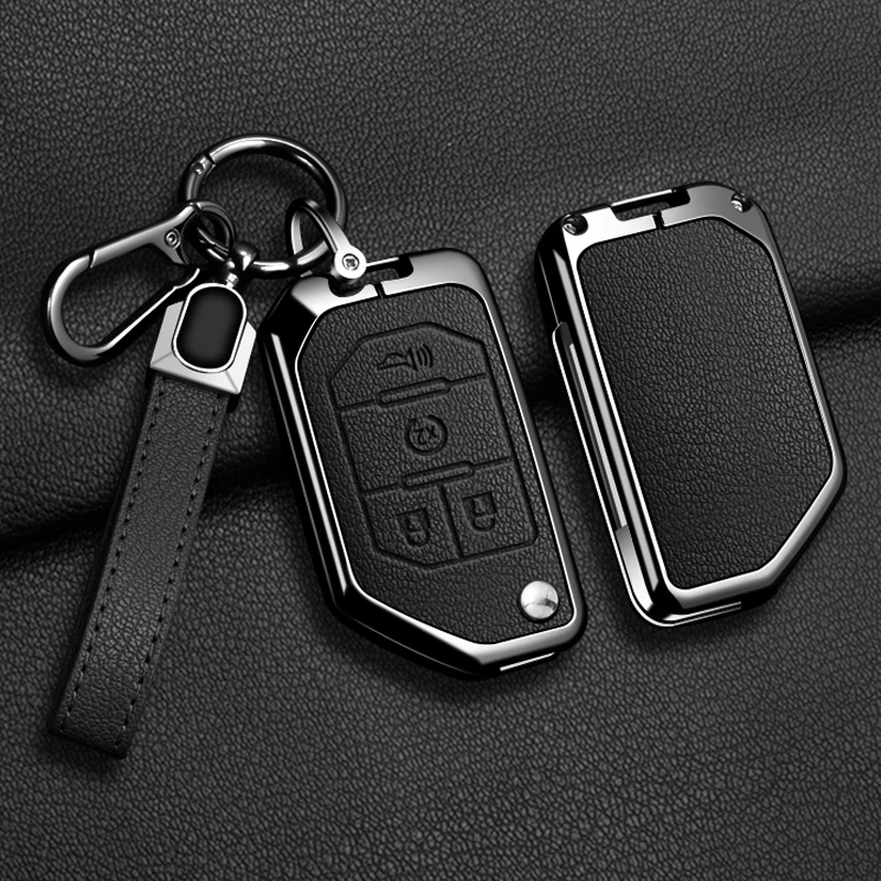 Zinklegierung Leder Autoschlüssel-Hülle für Jeep Wrangler JL JLU Rubicon Gladiator JT Sahara JLU 2018 2019 2020 2021 2022 2023