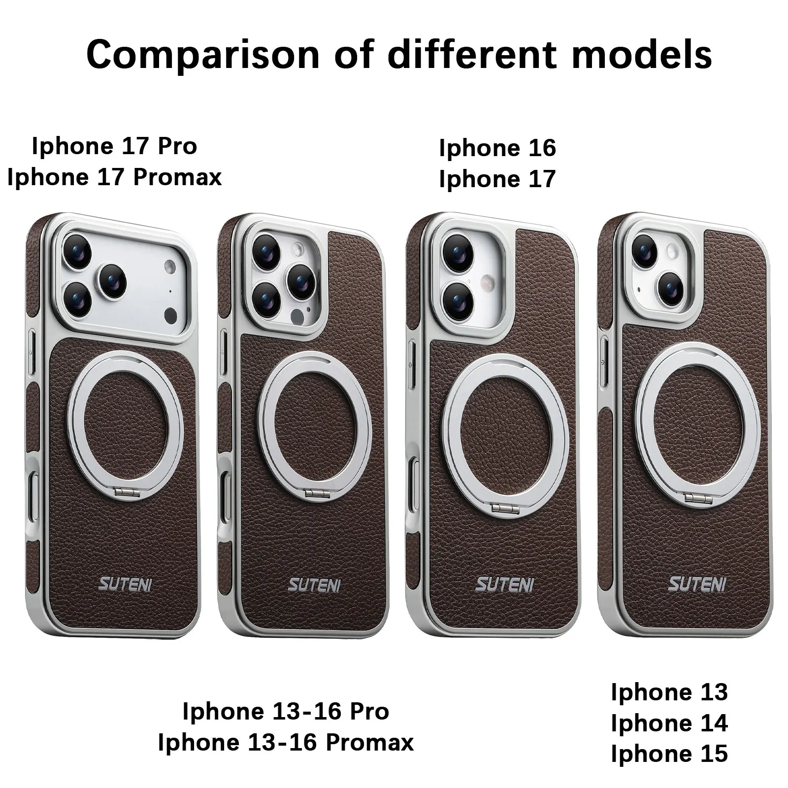 Sleek Leather Magnetic Phone Case with 360° Rotating Stand and Magsafe Wireless Charging Compatibility