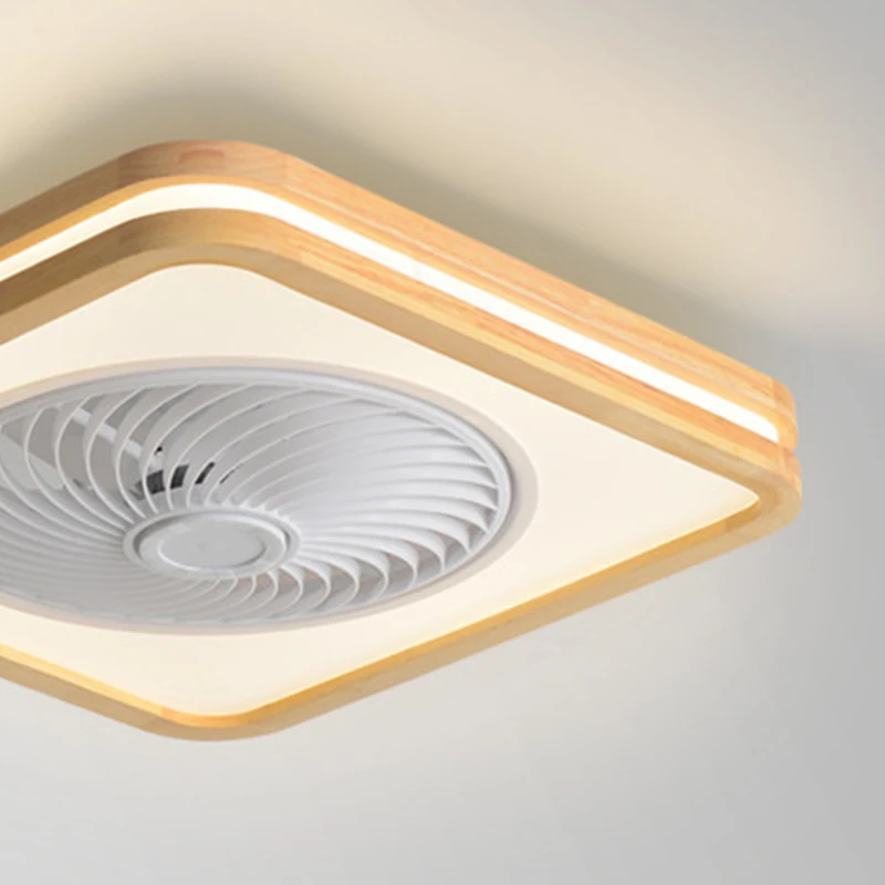 Nordic Wooden ceiling fan Remote Control Round square lamp Led Living room ventillator lamp Simple bedroom ceiling fan lights
