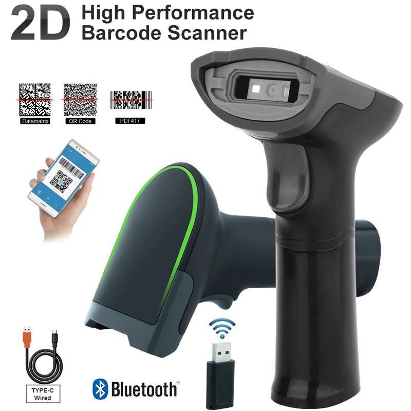 2D Bluetooth Wired and Wireless Barcode Scanner for PDF417 QR BarCode Reader Support Mobile iPAD Logistic