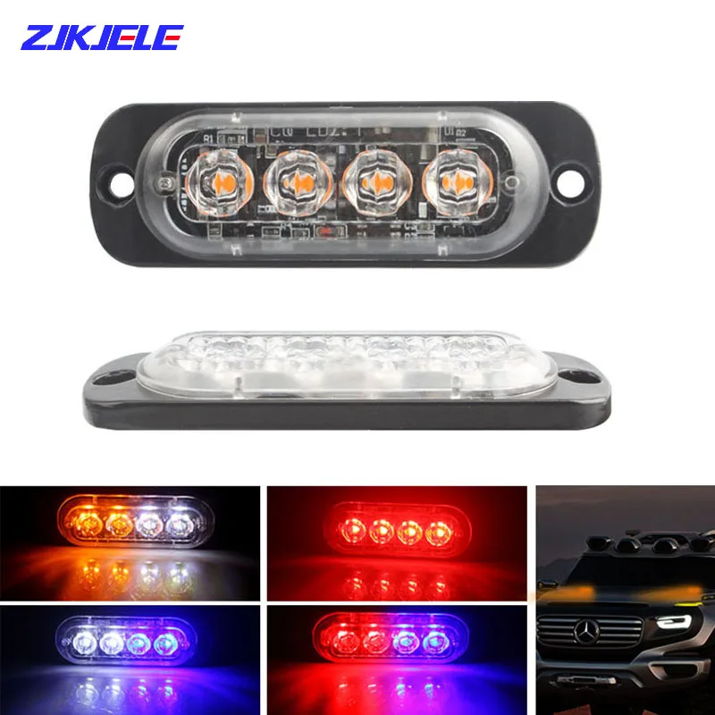 

12V/24V Universal Warning Light Grille Flashing Lightbar Truck Car Beacon Lamp Amber Yellow White Traffic Strobe with 4 Leds