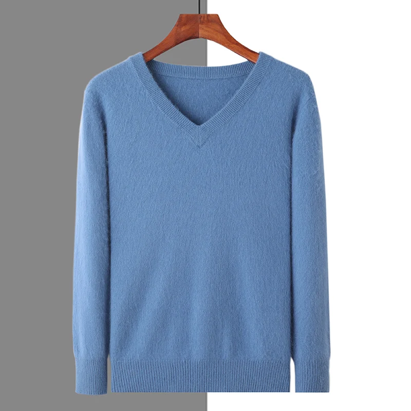 

Autumn and winter new men's 100% mink cashmere sweater V-neck pullover knitted plus size sweater high-end fashion coat.