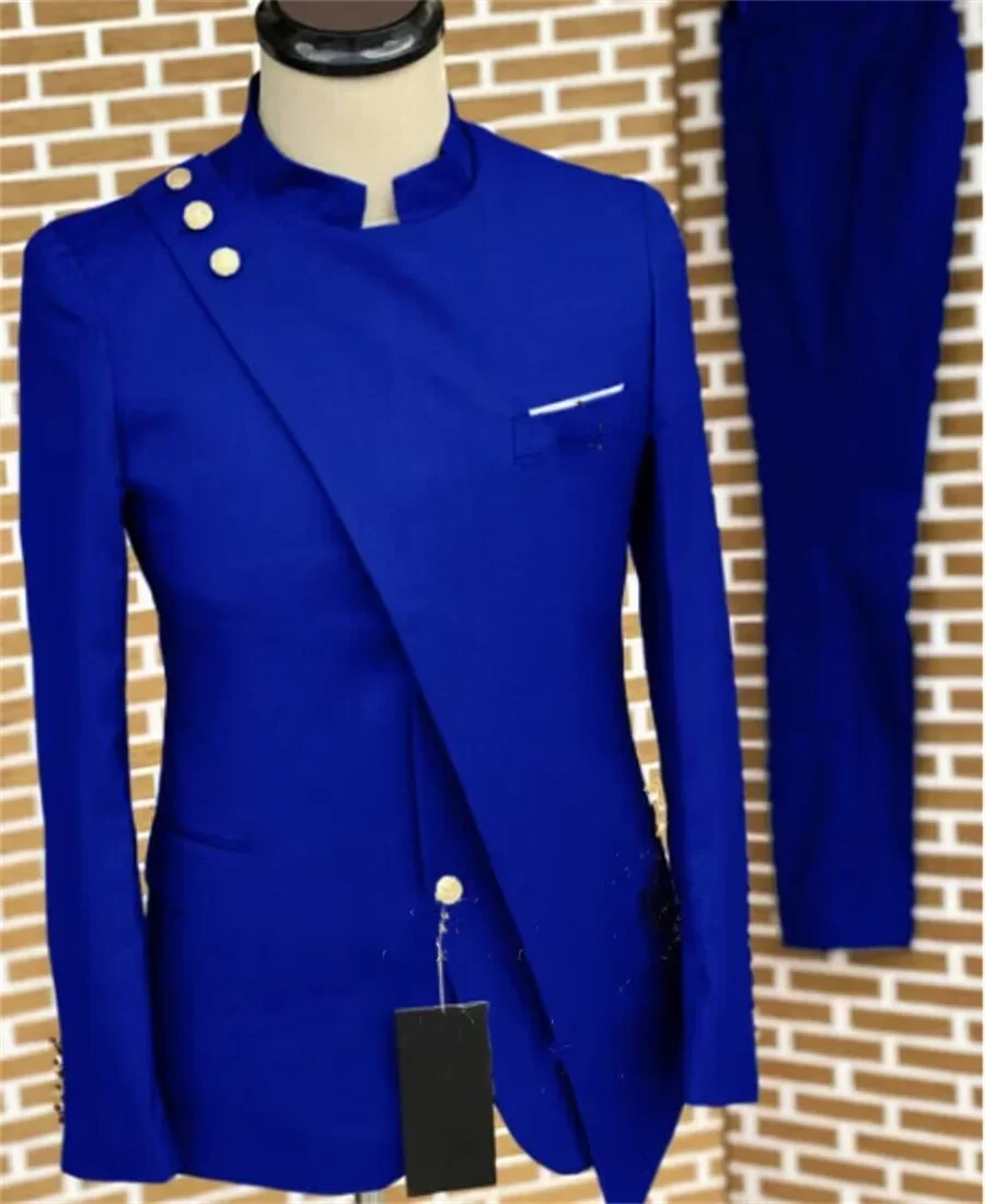 2 Pieces Slim Fit Men Suits for Wedding with Mandarin Stand Collar Male Fashion Groom Tuxedo Suit Jacket with Pants 3