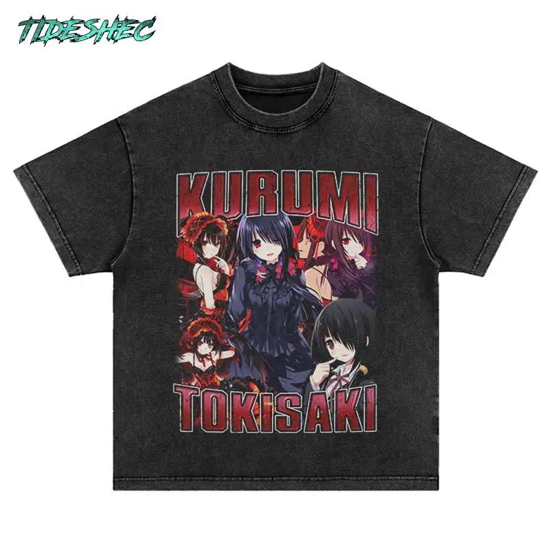 

2024 Harajuku Retro Dark Sick Girl Graphic T-shirt Pure Cotton Wash Black Men's and Women's Hip Hop Retro Street T-shirt Hipster