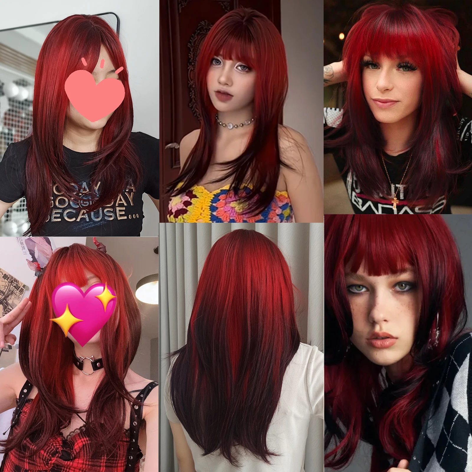 Red Hair Colour Black Ombre Straight Hair Straight Half Red And