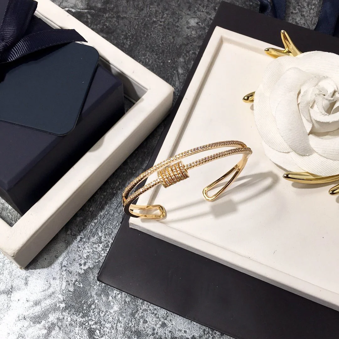 2022 Hot Trend Double Row Flash Diamond Smart Bracelet Everyday Wear, Party, Birthday Golden Colored Gem Gold Plated Brass