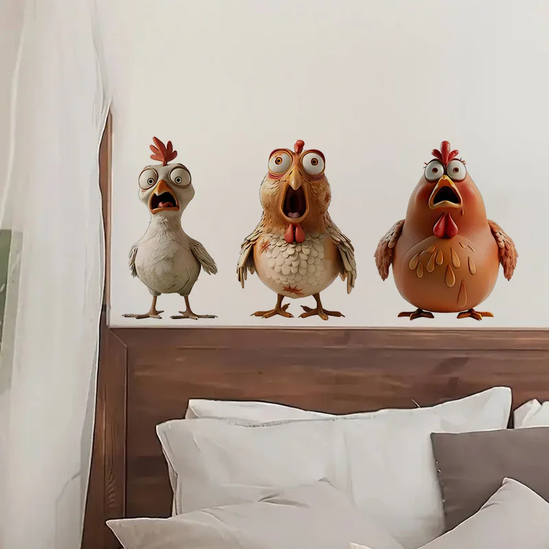 Funny Surprised Chickens Sticker Water-proof Wall Decal Wall Bathroom Cabinet Door Toilet Car 1pc