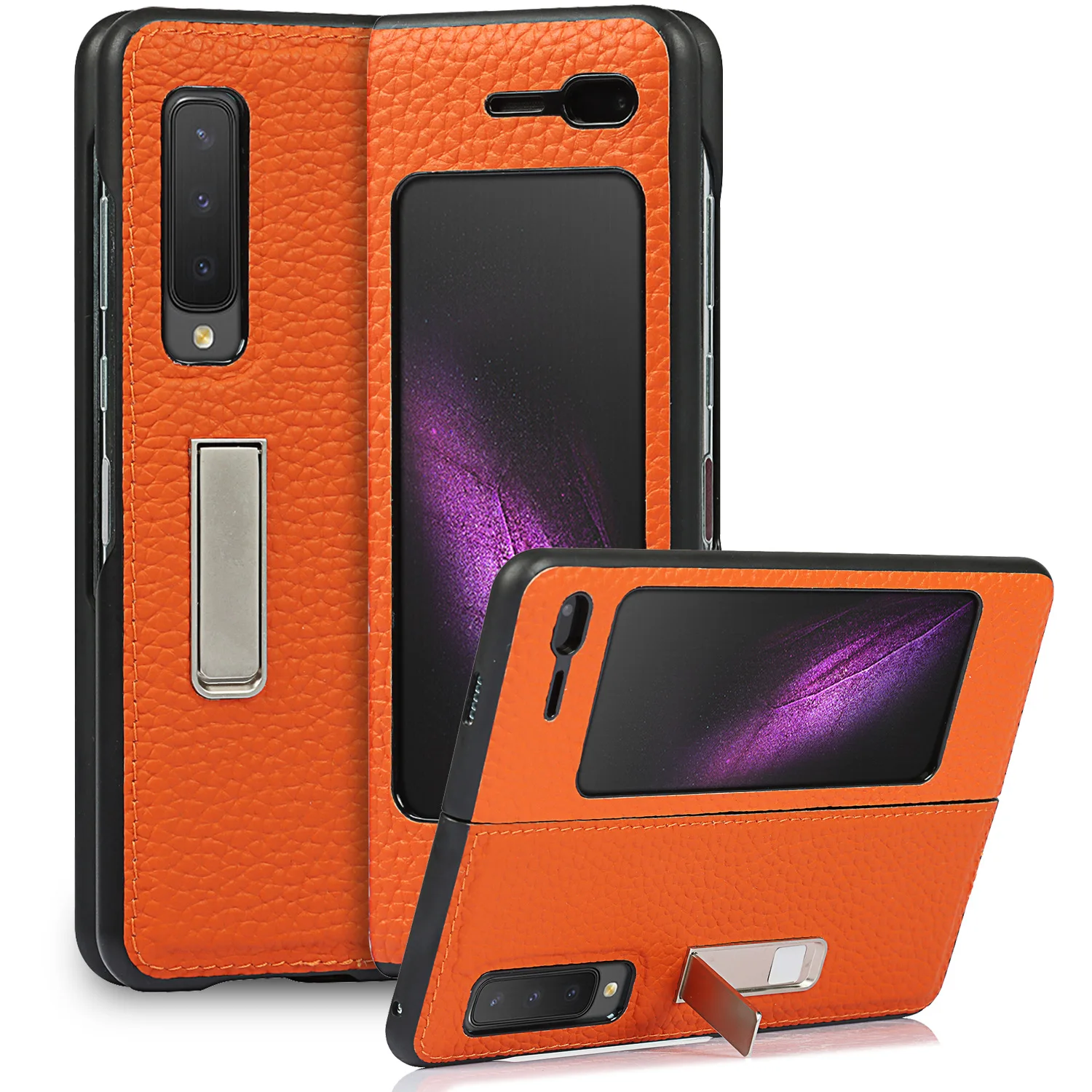 

Case for Samsung Z Fold3 Fold2 Phone Fold 5G Foldable Screen W20 Drop-Resistant Litchi Pattern Leather Bracket Phone Case