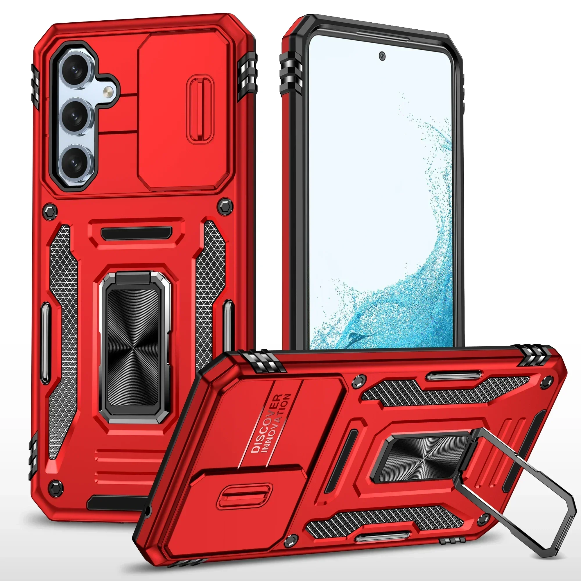 Premium Slide Camera Stand Armor Case with Kickstand and Antifall Protection