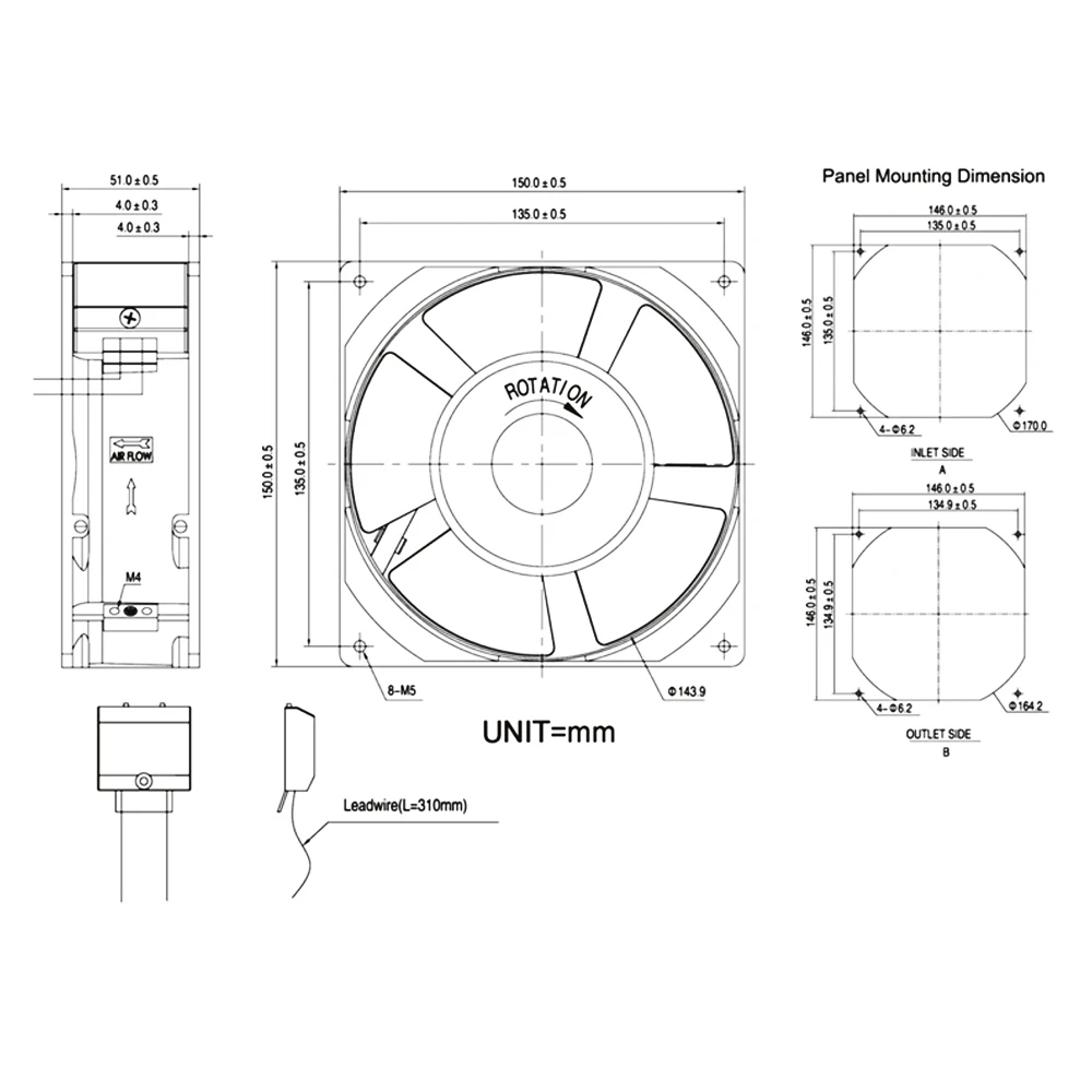 KA1525HA1 KA1525HA2 KA1525HA3 15CM 방수 배기팬 전체 금속 AC110V 220V 380V 냉각팬