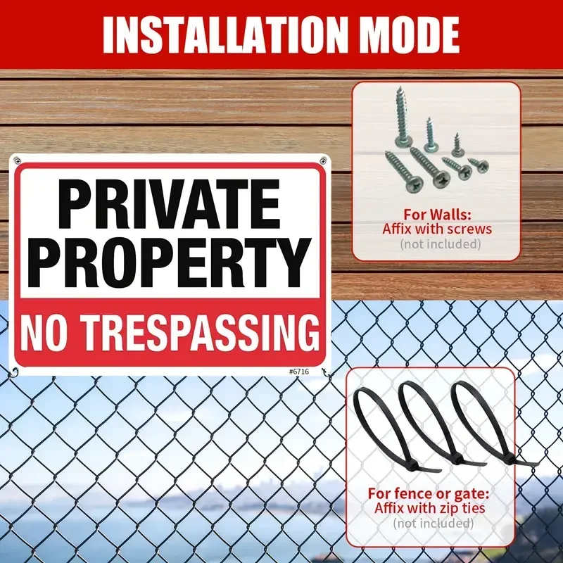 Private Property No Trespassing Sign - Durable Rust-Free Aluminum, 20x30 cm, Indoor & Outdoor Use