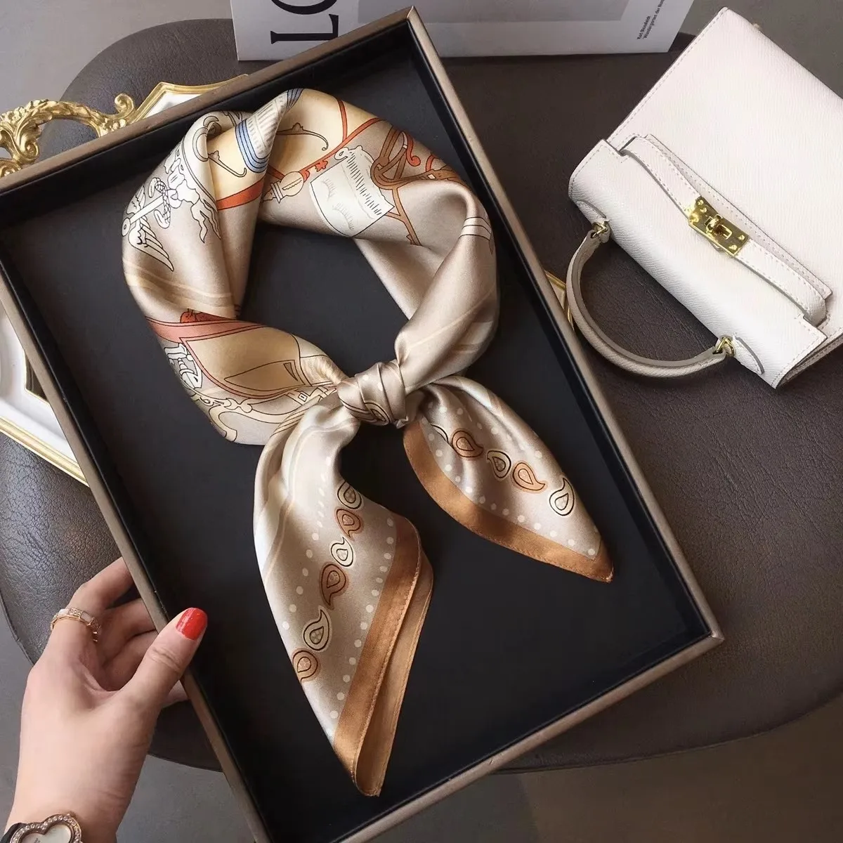 100% Natural Silk Square Scarf Women Hairband Neckerchief Wrap