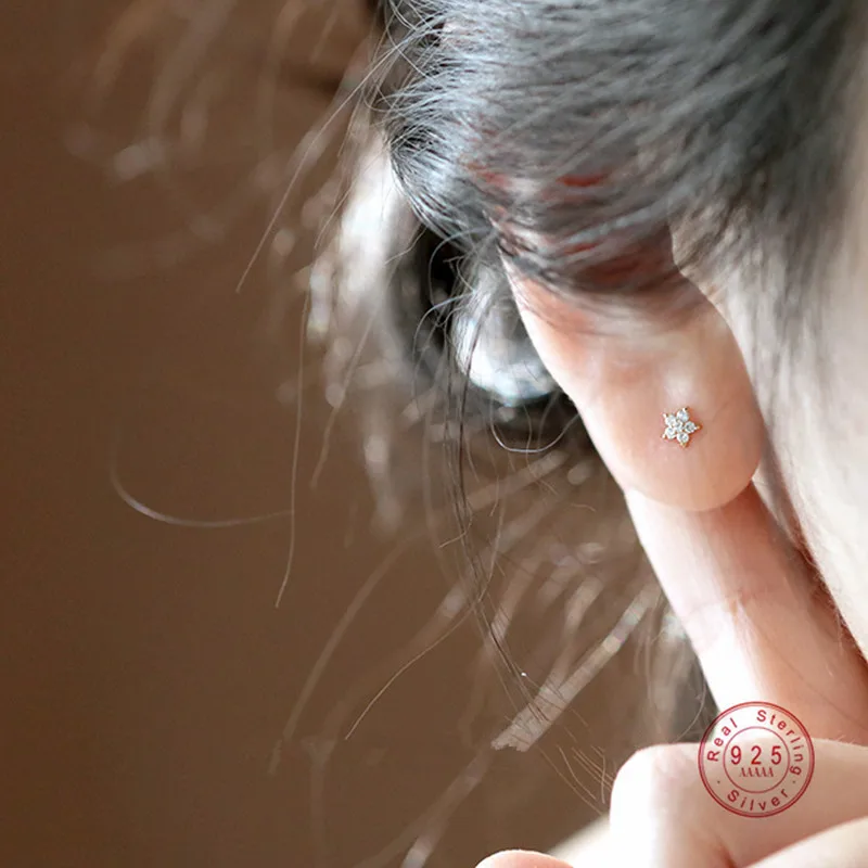 Pentagram Small Flower Zircon silver stud earrings S925 Sterling Silver Elegant Popular Female Accessories Gifts Party All Occasion silver stud earrings