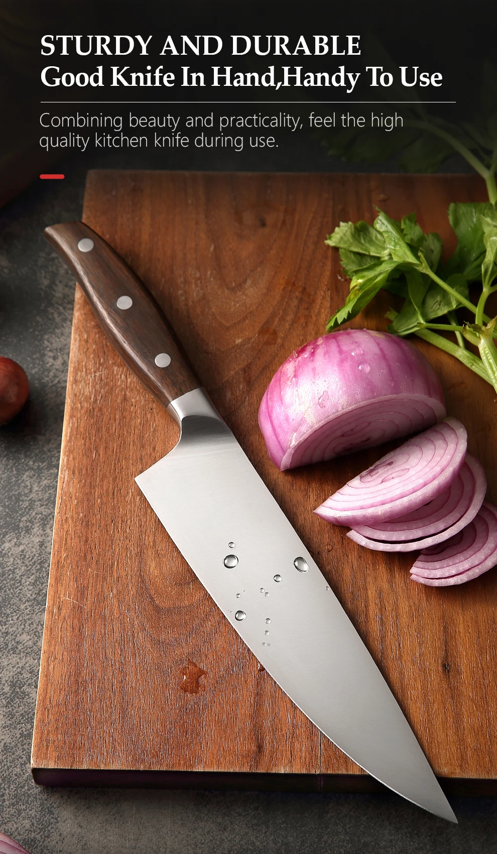 ferramenta de cozinha, afiada, chef, faca vermelha de sândalo, hande