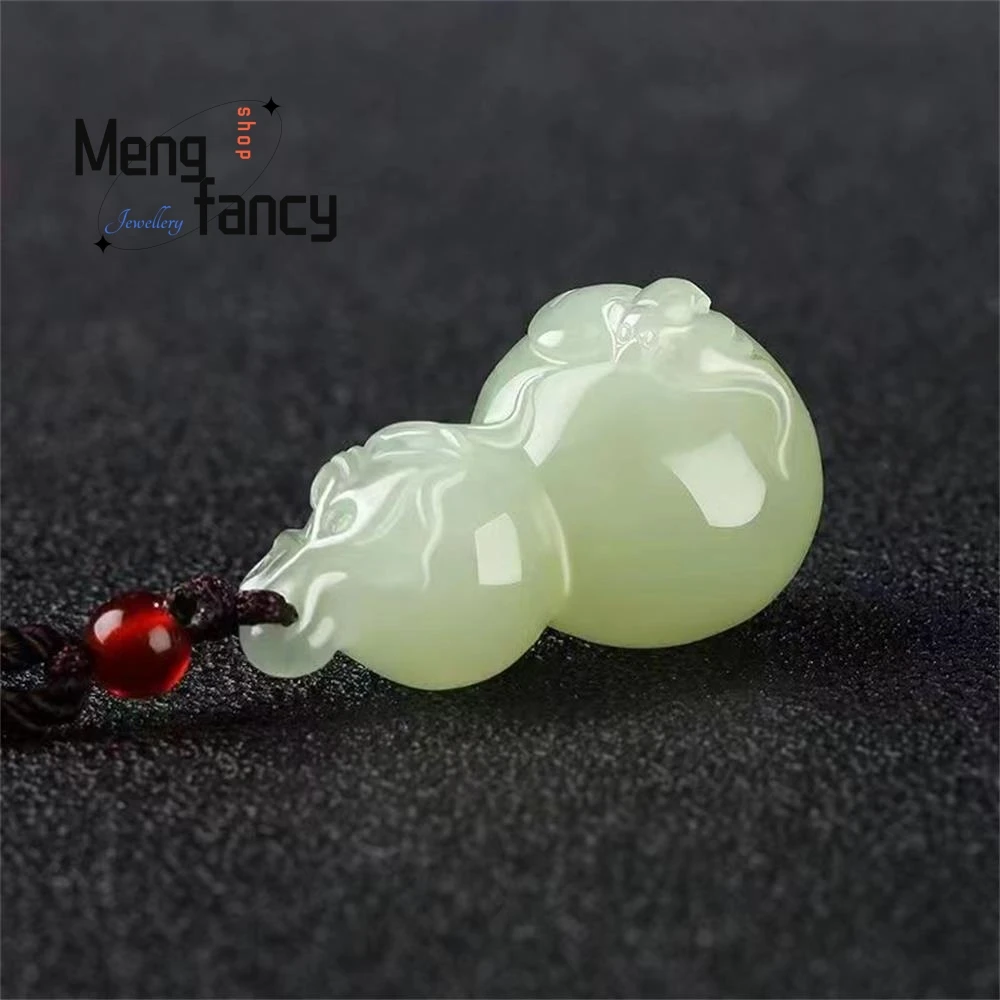 Natural Hetian Green White Jade Gourd Pendant Necklace Jewelry For Fortune And Luck