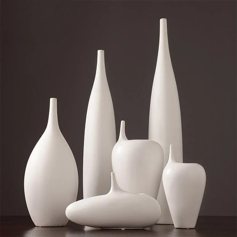 

Minimalism White Ceramic Vase Desk Decoration Artificial Flowers Flower Pots Creative Slender Bottle Mouth Porcelain Vases