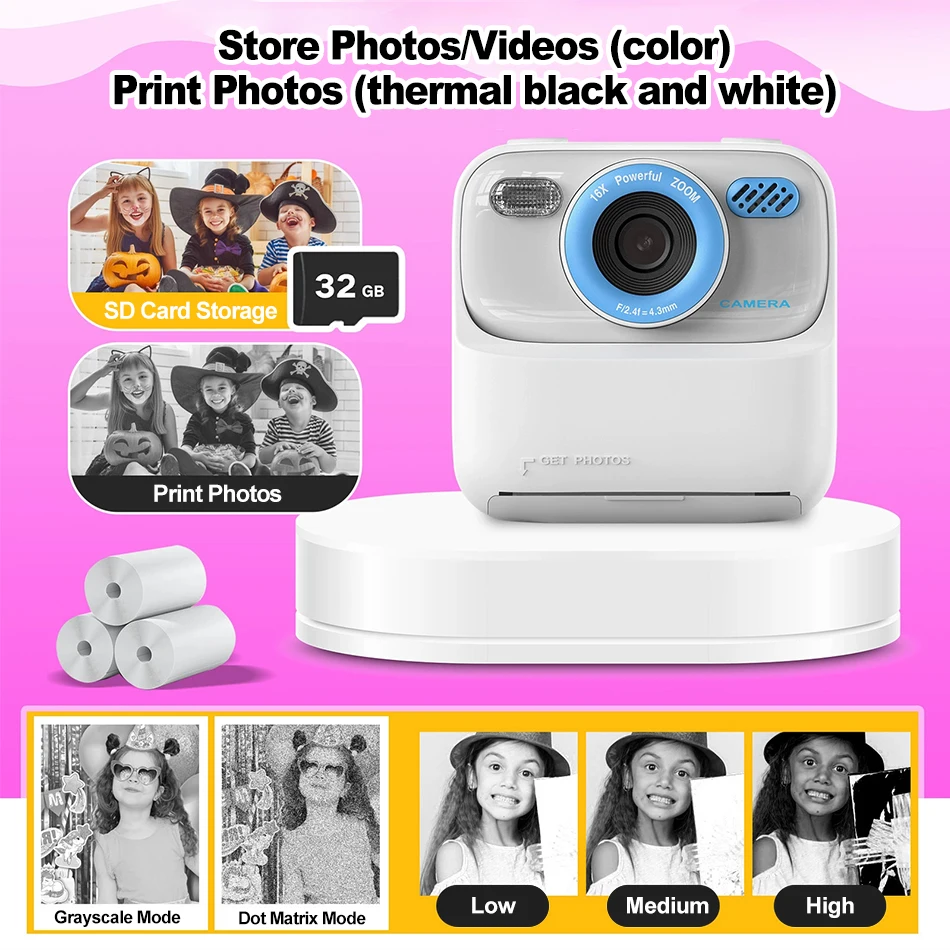 58mm Thermal Printer Children Instant Print Camera 2.4 Inch 1080P HD IPS Mini Digital Camera For Girls Boys Gifts Photo Printers