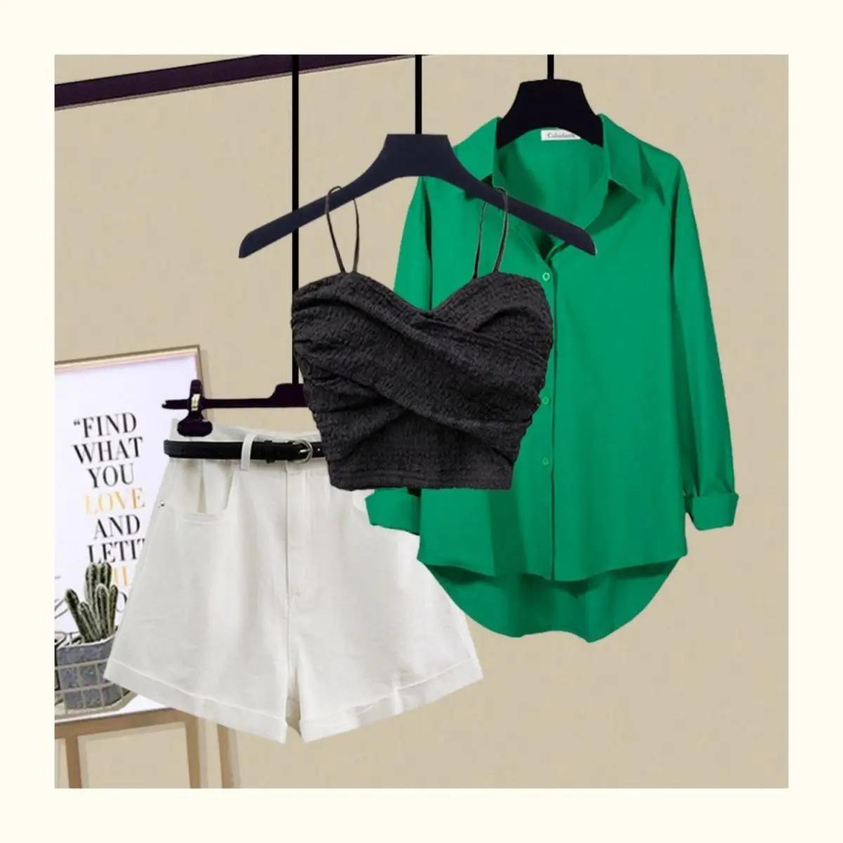Sexy Lace Strap Bra Loose Blouse Casual Shorts Three Piece Elegant Women's Pants Set Summer Street Outfits Tracksuit Style Age